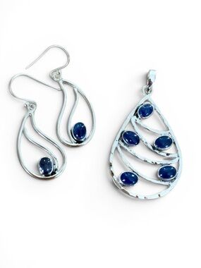 Tanzanite Solid 925 Sterling Silver Pendant Earrings Set
